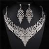 European Elegance: Bridal Evening Gown Necklace & Earring Set with Exaggerated Diamond Collarbone Chain
