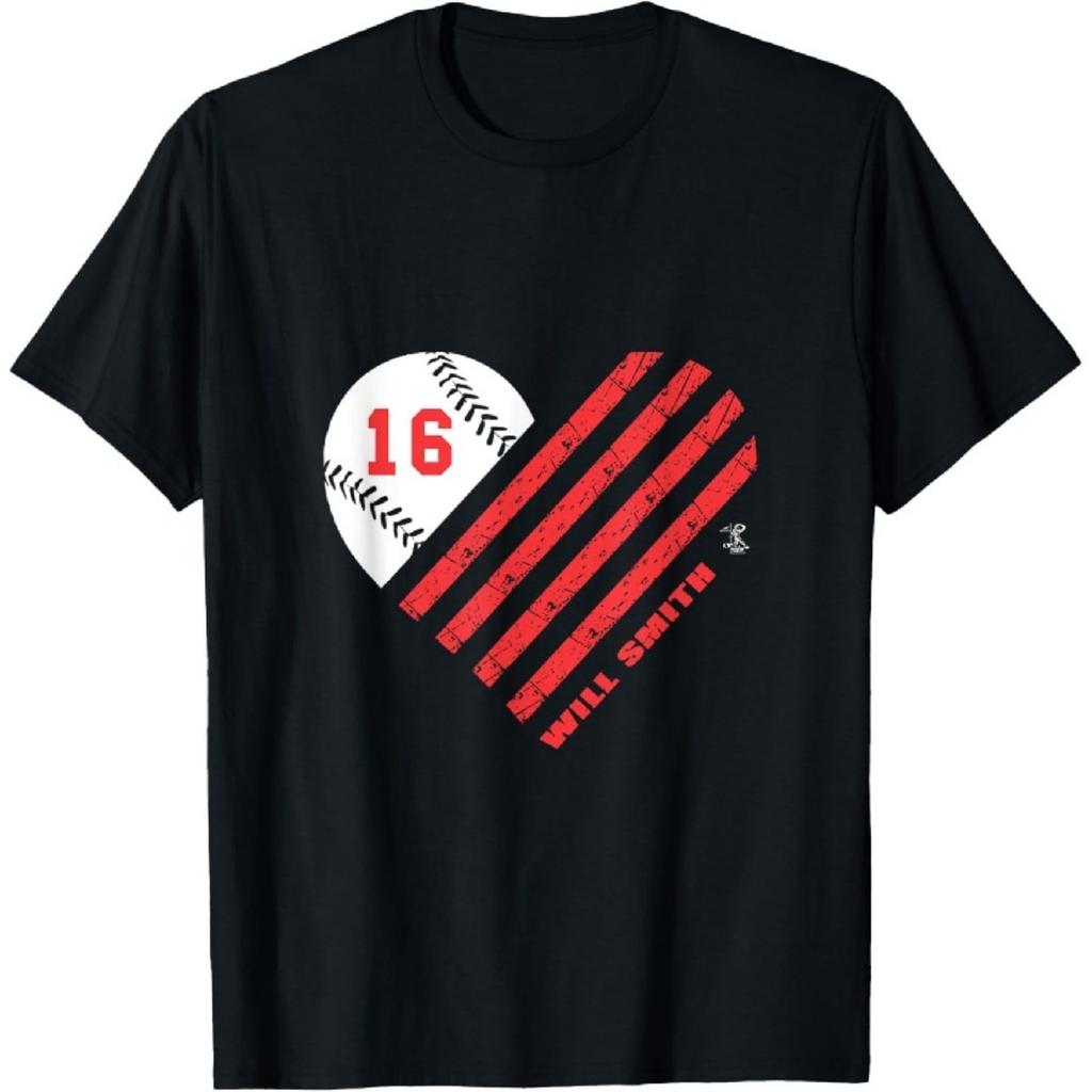 Will Smith Baseball-T-Shirt mit Streifen und Herzmotiv für den Spieltag