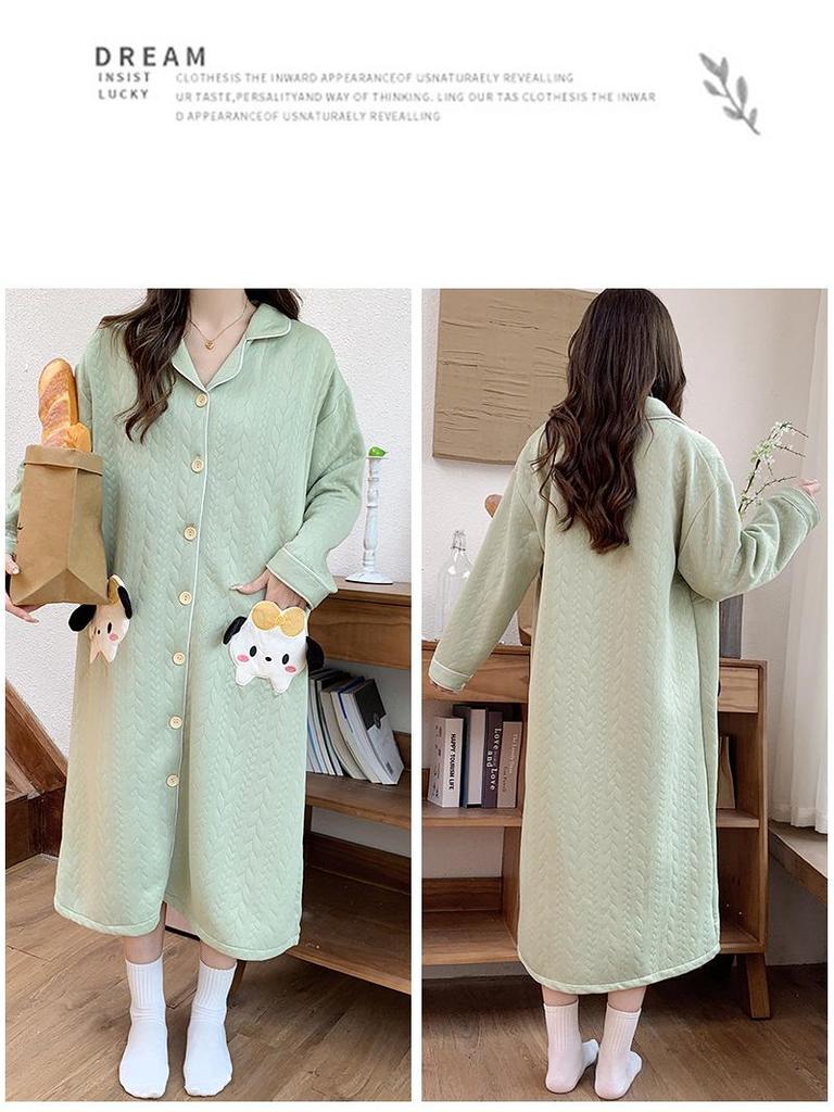 Umstandspajamakleid aus Luftbaumwolle für Herbst/Winter - Übergröße für pränatale, Krankenhaus- und postpartale/Stillzeit-Nutzung