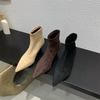 Autumn and Winter Soft-soled Elastic Pointed-toed Stiletto Boots Women's Short Boots Small Heel Versatile Black Suede Single Boots