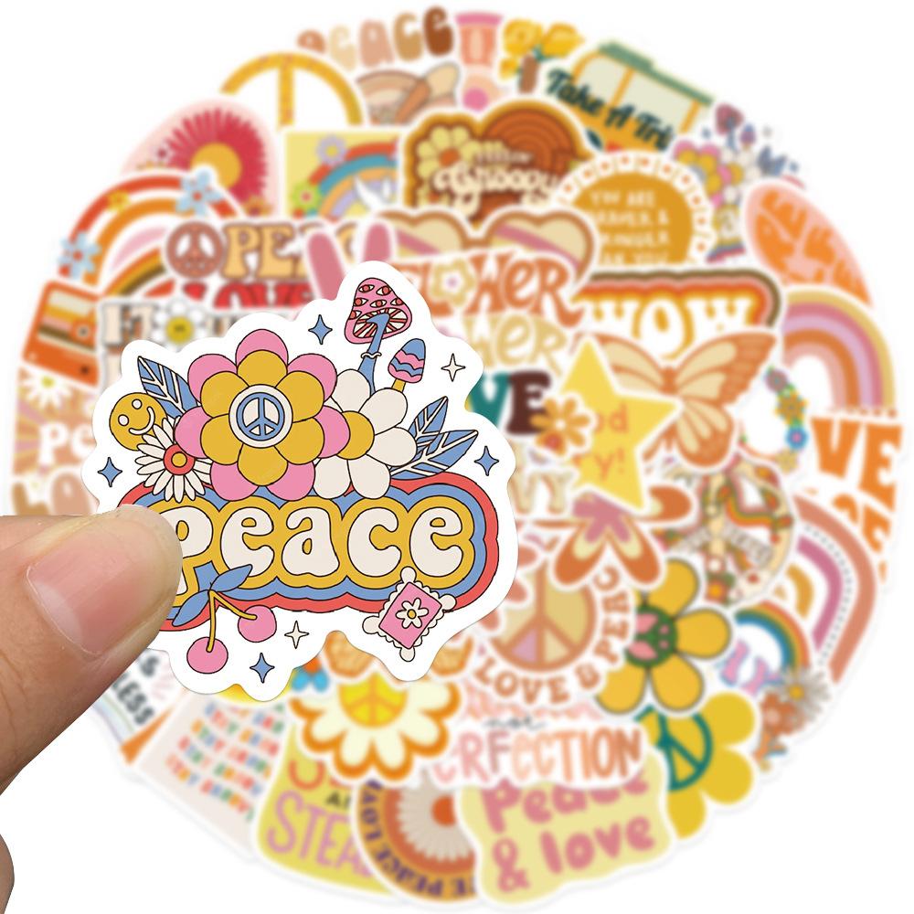 50 Photos Groovy Boho Hippie Stickers Decorative Suitcase Pen Guitar Notebook Waterproof Explosive