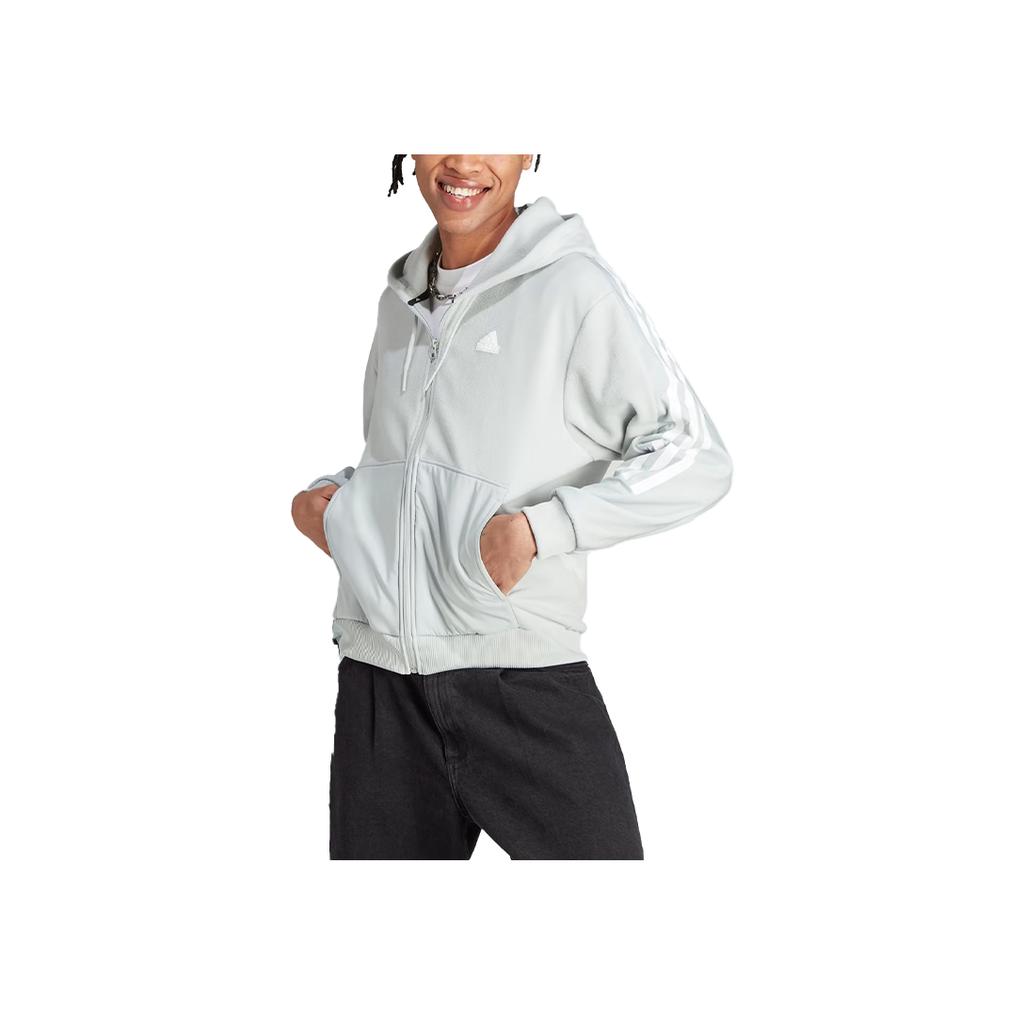 adidas Three Stripe Color Block Long Sleeve Hooded Jacket Men Jackets Silver Gray IJ8862