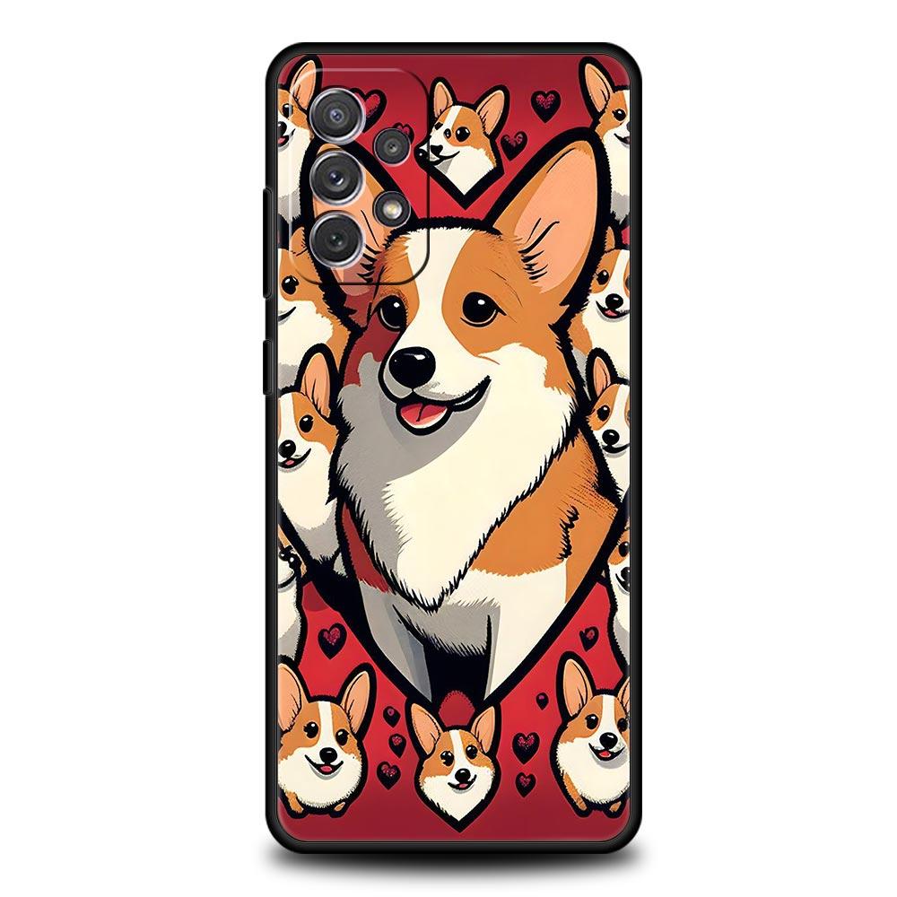 Cute Corgi Dog Phone Case for Samsung Galaxy A55 A35 A17 A07 A15 A13 A25 A51 A71 A72 A73 A32 A52 A52S A41 5G Soft TPU Shell Bags