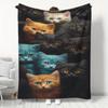 Tigerpatterned Cat Illustration Flannel Printed Blanket Suitable for All Seasons Suitable Living Room Office Sofa and Travel