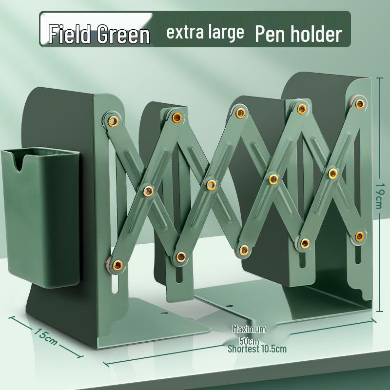 Retractable Bookend with Pen Holder - Foldable Desktop Bookshelf and Divider