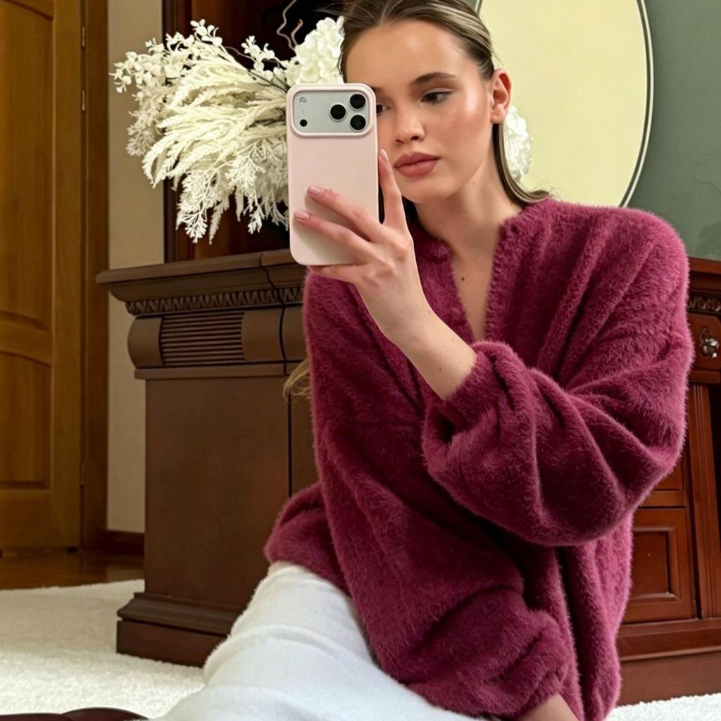 Damen Weicher Dehnbarer Cardigan Pullover Rundhalsausschnitt Langarm Knopfleiste Pullover für Damen Lockerer Sitz Cardigan Pullover Lässig Flauschige Gestrickte Jacken