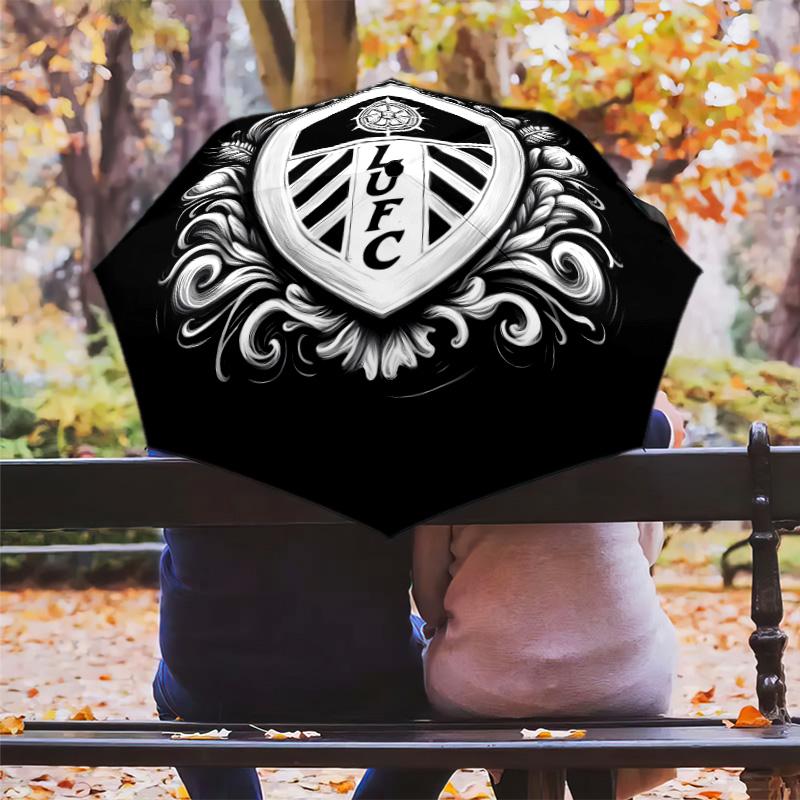 1 PC Automatic Folding Umbrella - Leeds Football Club Pattern Portable Foldable Design With 8 Ribs Christmas Birthday Gifts