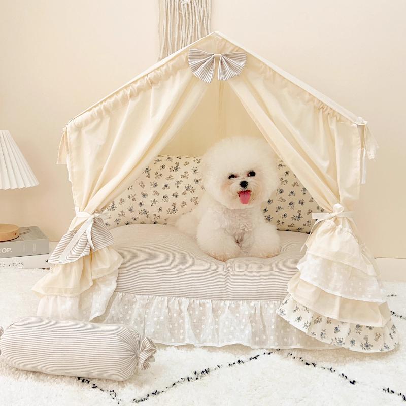 Koreanischer Prinzessinnenstil Haustierbett Luxus Hundehütte für Pudel & Bichons Waschbares Katzenzelt Ganzjahres-Schlafmatte Elegantes Haustier-Sofa