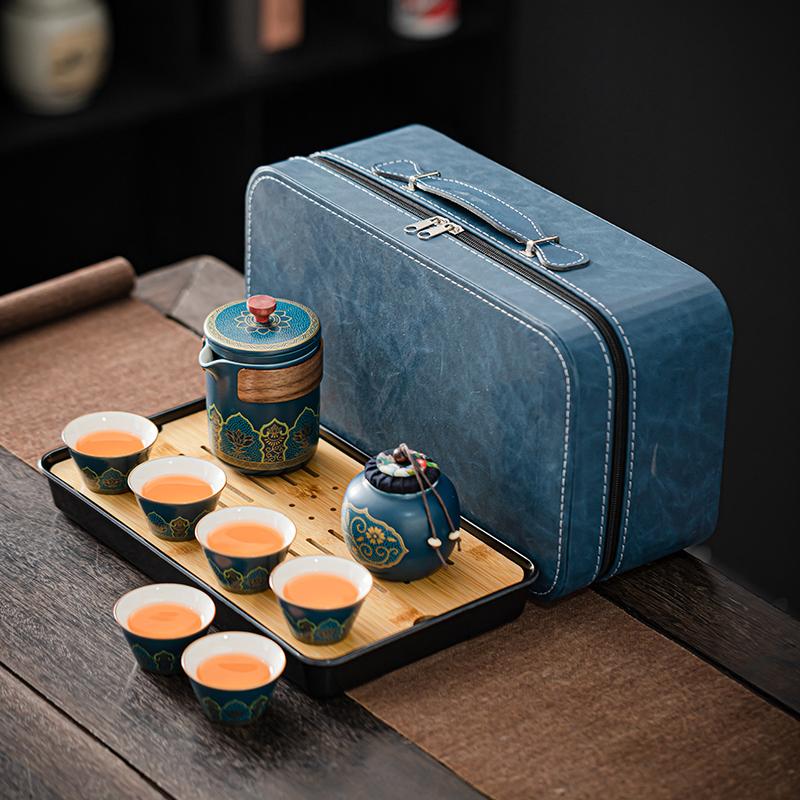 Outdoor Travel Tea Set Home One Pot Four Cups Portable Storage Bag Ceramic Quick Cup Brewing Teapot Tea Cups