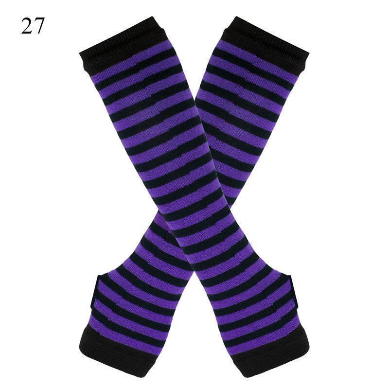 Striped Elbow Gloves Women Emo Gloves Winter Warm Long Sleeves Gloves Women Fingerless Stripe Hip-Hop Knitted Elbow Mittens