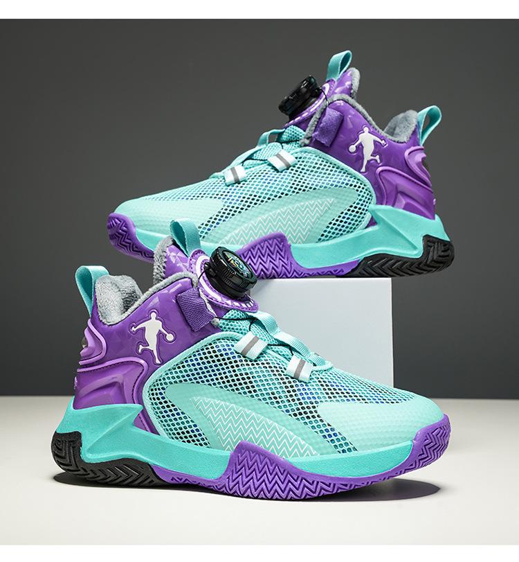 Winter 2025 Children's Non-Slip Leather Basketball Shoes with Velvet Lining