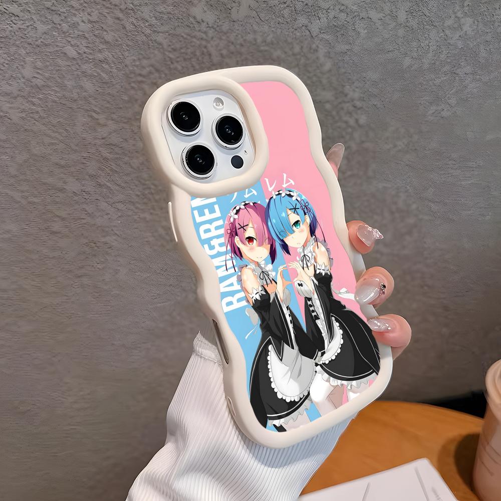 

ReZero Rem Ram Wavy Edge TPU Mobile Phone Case for iPhone 17 16 15 14 13 12 11 Air Pro Max Plus Colorful Cover iPhone 14