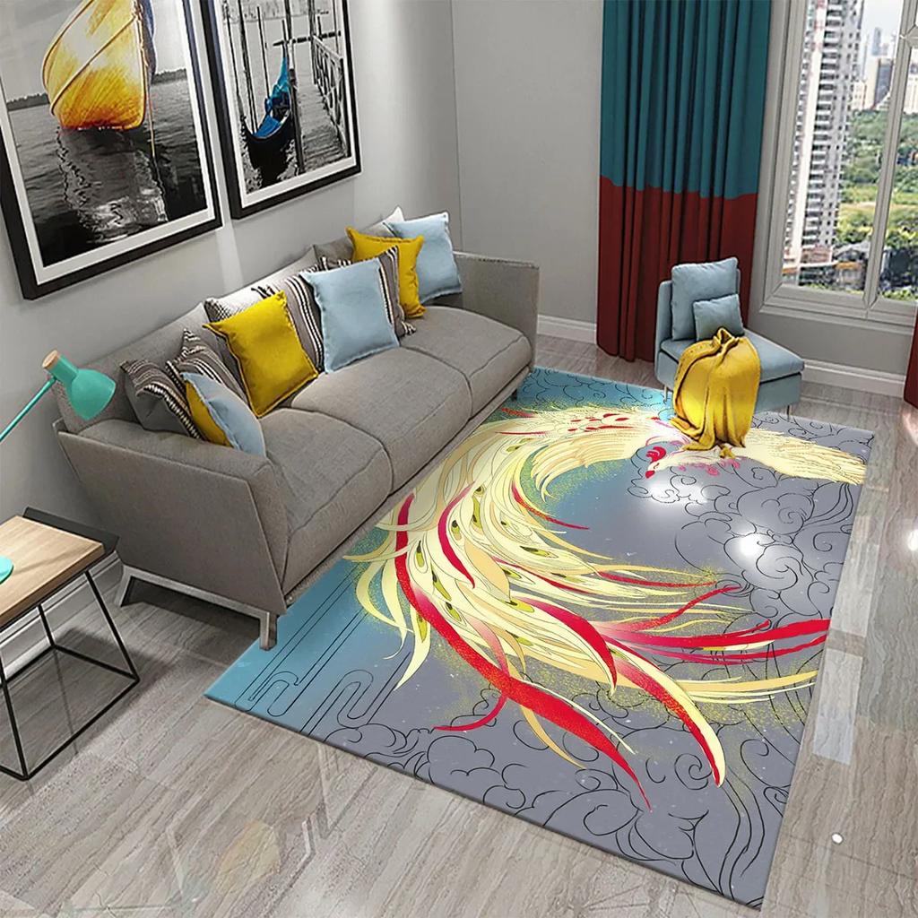 Czerwony Dywan z Feniksem 3D Dywanik Obszarowy Duży Dywan do Salonu Sypialni Dekoracja Sofy Kuchnia Łazienka Antypoślizgowa Mata Podłogowa Dywan