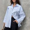 European and American new design sense rear split fork long sleeve irregular cotton shirt femininity commuter versatile top