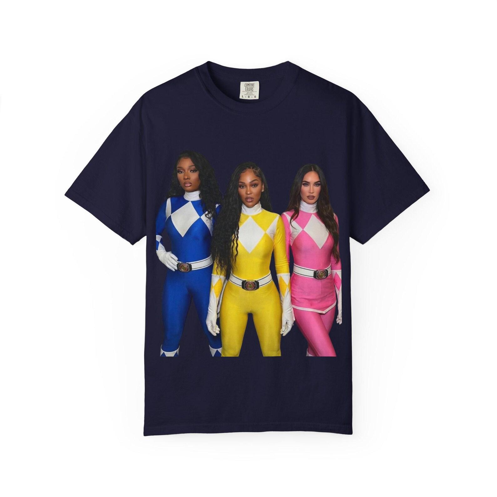 Megan Thee Stallion & Kim Kardashian Power Rangers T-Shirt | Pink Yellow Blue Rangers XL