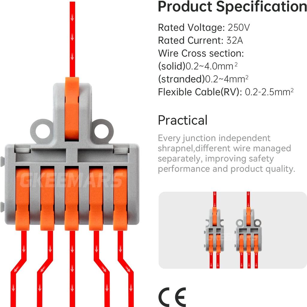 GKEEMARS 26Pcs Compact Splicing Connectors Wire Connectors Kit 2, 3 and 5 Circuit Inline Splices 24-12 AWG (Grey)