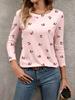 Women's Autumn Casual Tops, Long Sleeve T-Shirt With Color Block Patchwork Printed Pattern, Classic Design, Versatile, Comfortable Dusty Pink