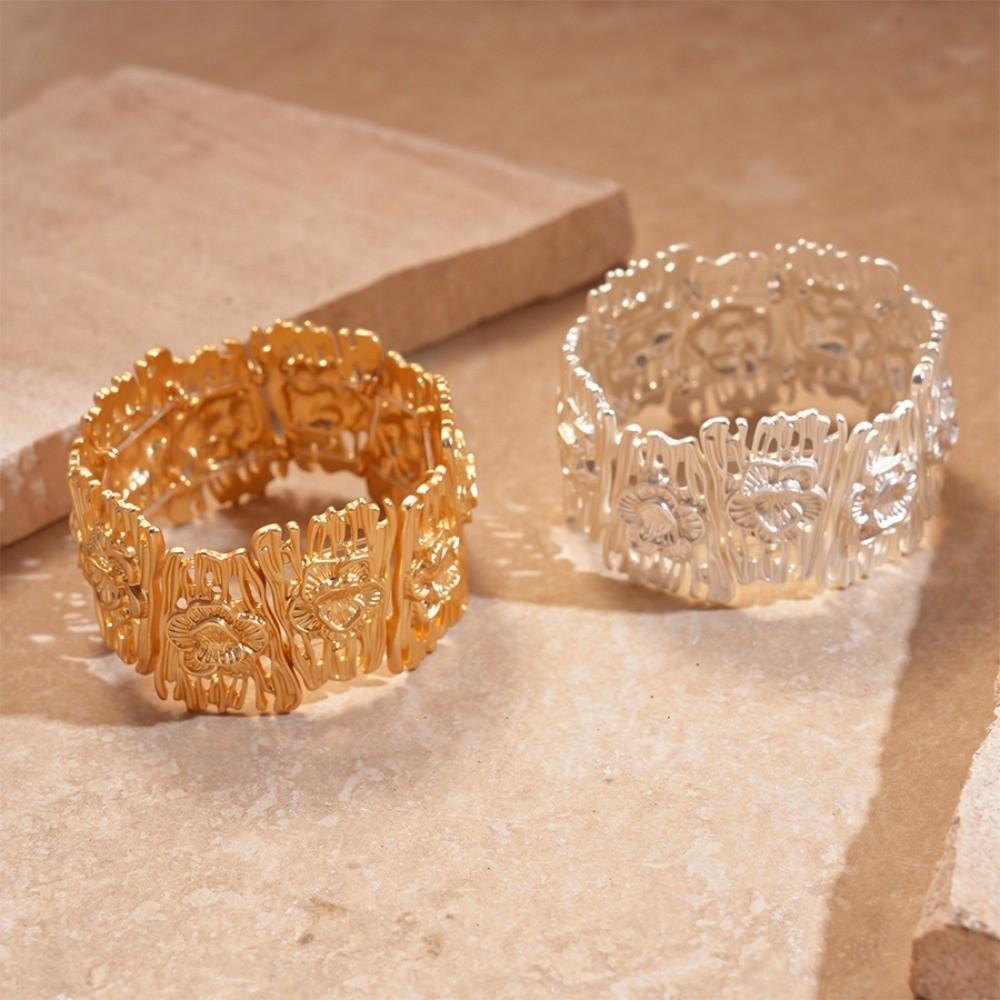 Flower Zinc Zinc Alloy Metal Wide Bangle Hollow Exaggerated Bracelet Creative Metal Cuff Bangles  Lady