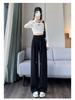 Women's Gray High-Waisted Wide-Leg Sweatpants - Casual Drawstring Fit for Autumn and Winter