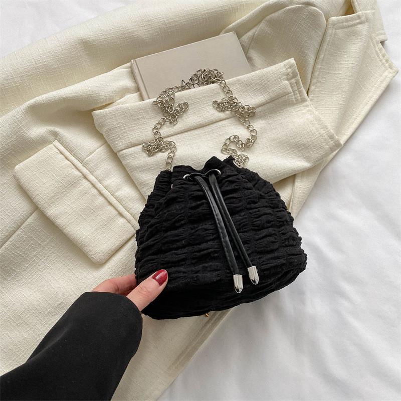 Chic Canvas Bucket Bag For Women Trendy Summer Shoulder Bag With Chain Strap