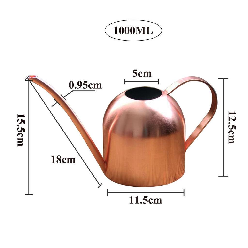 Rose Gold Stainless Steel Watering Can with Spout, Retro Style, 1000ML for Succulents and Green Plants