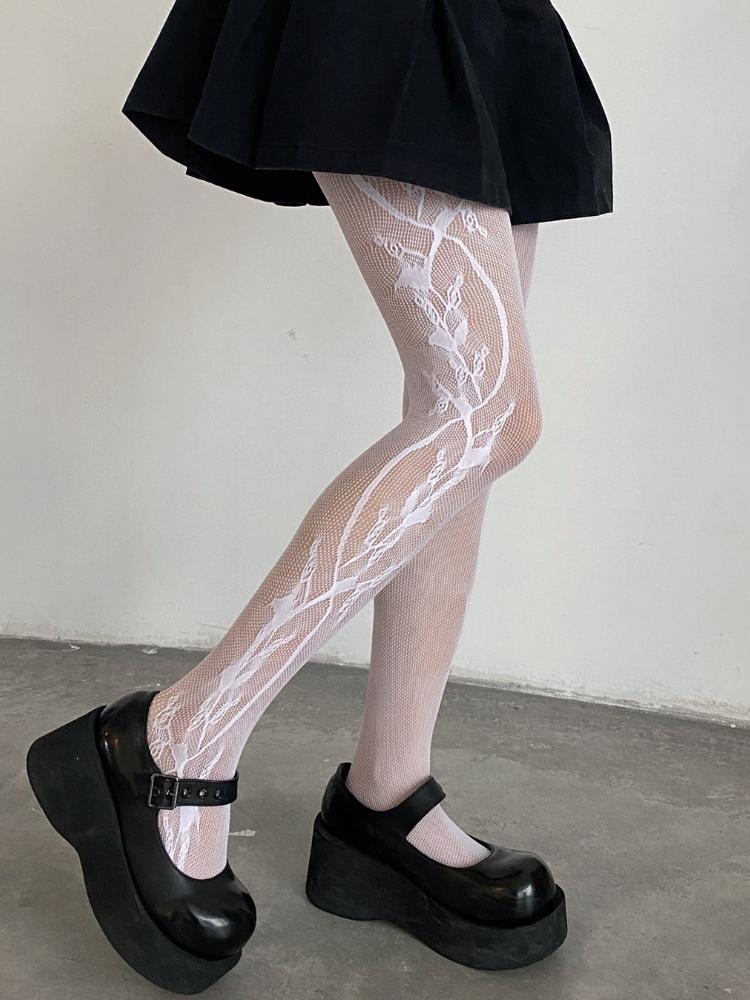 

Gothic Lolita Tights Vine Patterns Costumes Cosplay Anime Cute Sweet Jk Pantyhose Women S Slim-Fitting Black Fishnet Stockings One Size білий