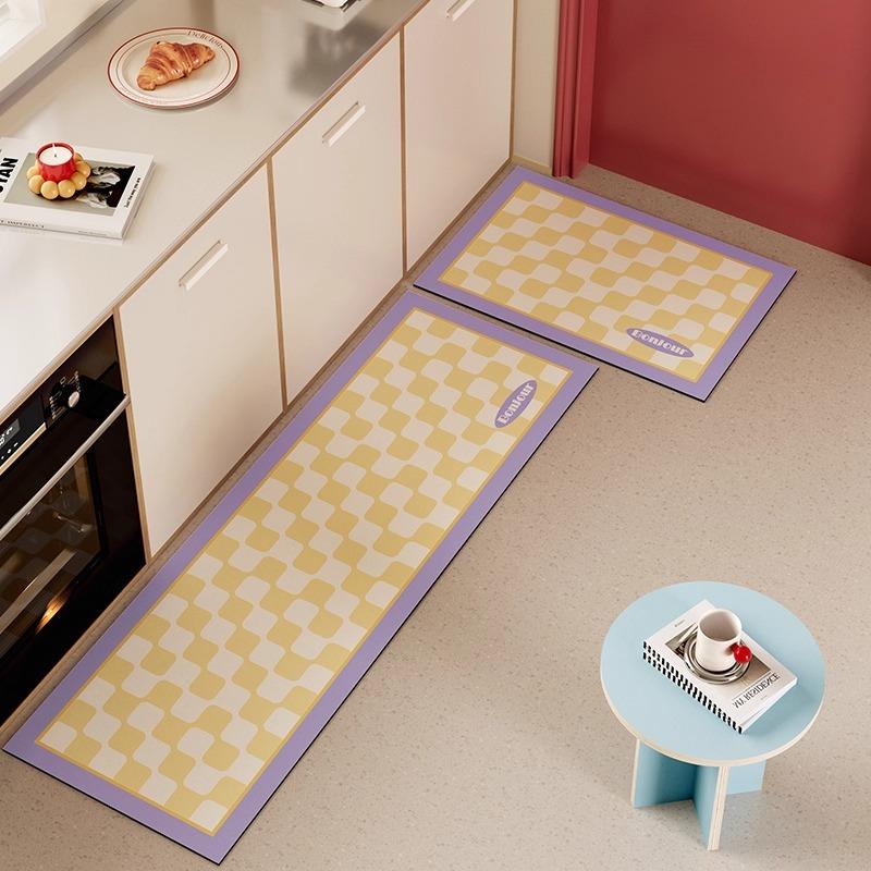 Non-slip Kitchen Mats for Floor Checkerboard Plaid Long Strip Runner Kitchen Rug Oil-proof Waterproof Washable Kitchen Floor Mat