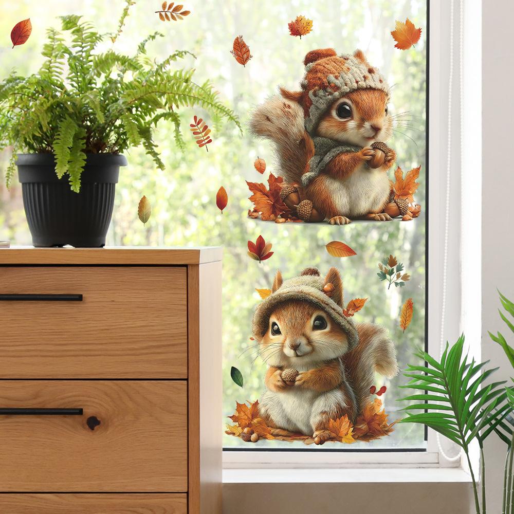 Cartoon Autumn and Winter Squirrel Hazelnut Bedroom Living Room Home Beautification and Decoration Stickers