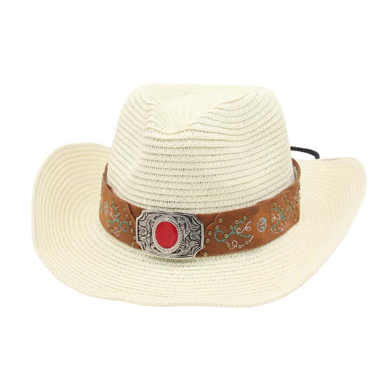 Men'S Spring And Summer Outdoor Travel Sunshade Tibetan Hat Straw Hat Women'S Seaside Vacation Upturned Edge Beach Hat Western Cowboy Hat