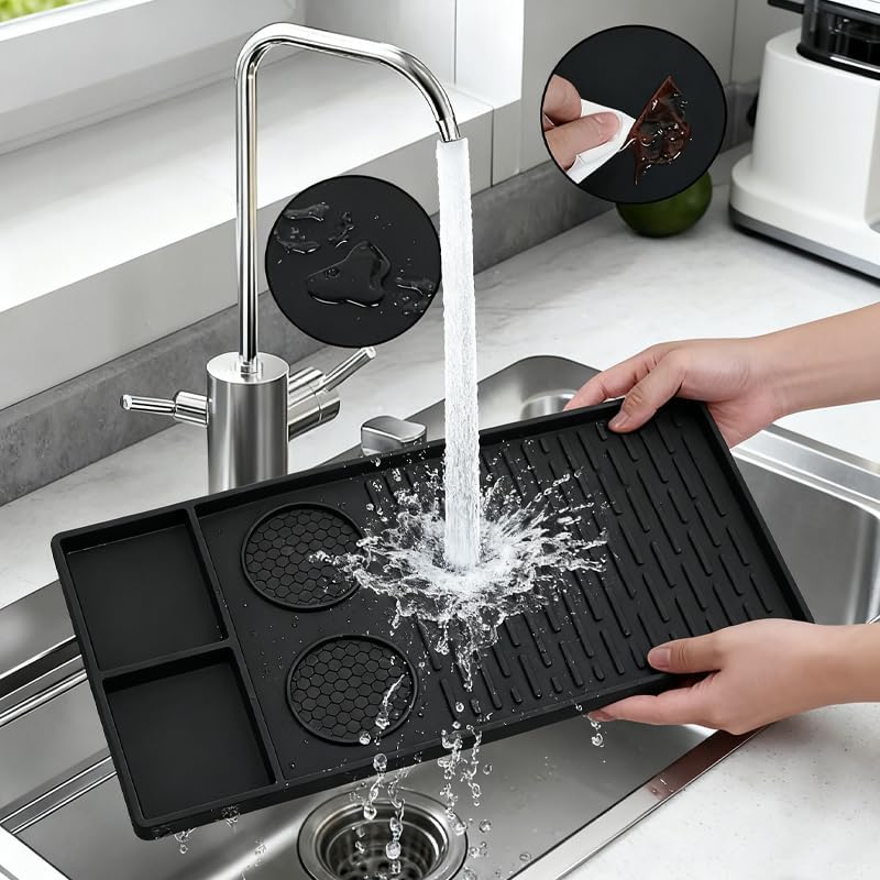 Silicone Coffee Mat with Convex Edge, 24''x16'' Coffee Bar Accessories for coffee Espresso Machine Home Espresso Cafe Machines Mat Accessories