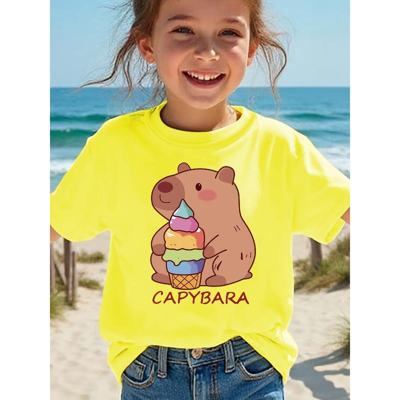 European size Summer Fashion Girls Short-Sleeve Ice Cream Cartoon Print Casual Top 98cm