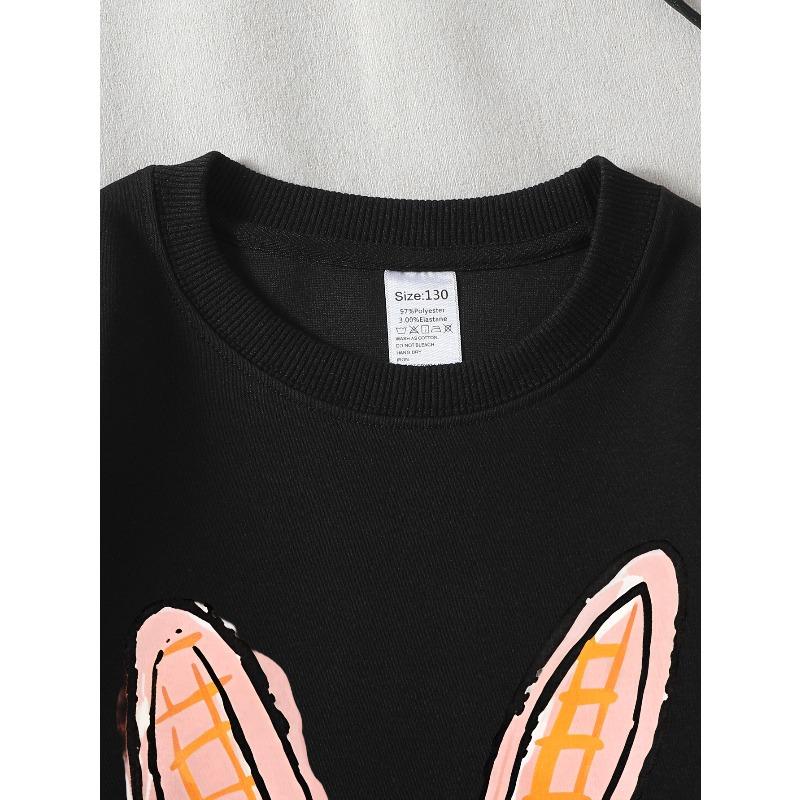 Kids Crewneck Sweatshirt, Pink Bunny Face with Orange Ears Graphic Print,Spring Autumn Casual Sport Tops