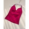 Df Thin-Strap Running Ruched Halter Fitness Bra with Chest Pads, Shaping, Shockproof, Beautiful Back Sports Yoga Tank Top for Women