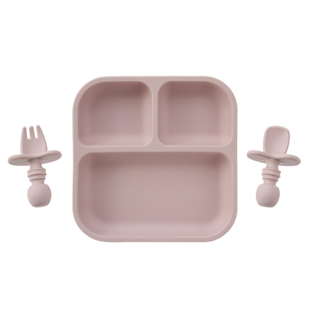 Color Kids 3PC BPA-Free Silicone Baby Feeding Set Sucker Dishes Plates Training Fork Spoon Weaning Tableware Kids Christmas Gift
