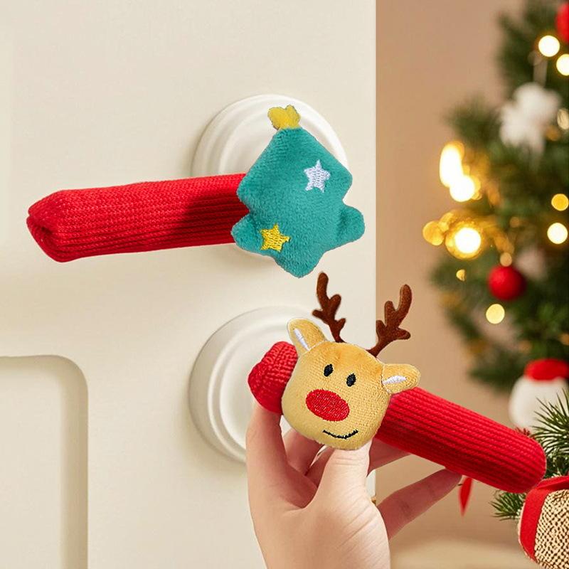 Christmas Decorations Door Handle Covers with Hanging Bells Soft Christmas Decors Xmas Pendant For Family Festives Accessories