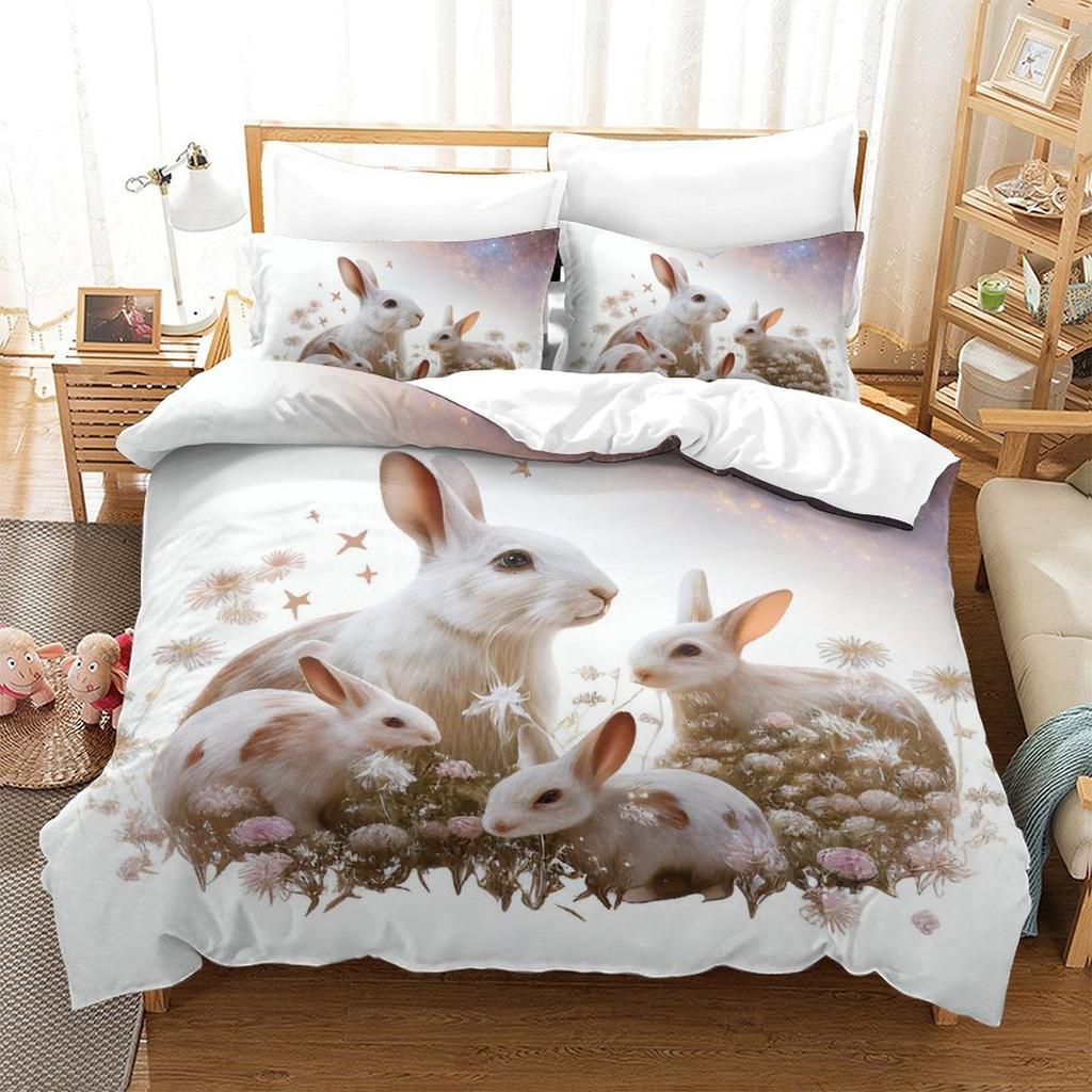 Comforter Whimsical Rabbit Adorable Pink Bedding With Flowers Heart Motif For Rooms Suitable Children Kids And Adults