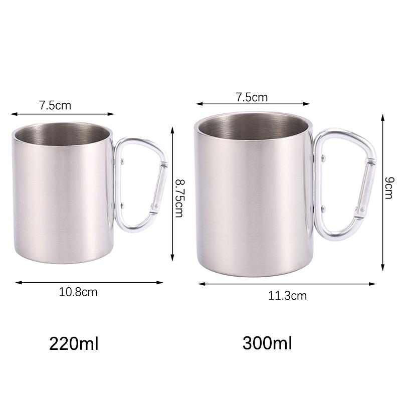 220/300Ml Camping Travel Stainless Steel Cup Carabiner Hook Handle Picnic Water Mug Outdoor Travel Hike Cup