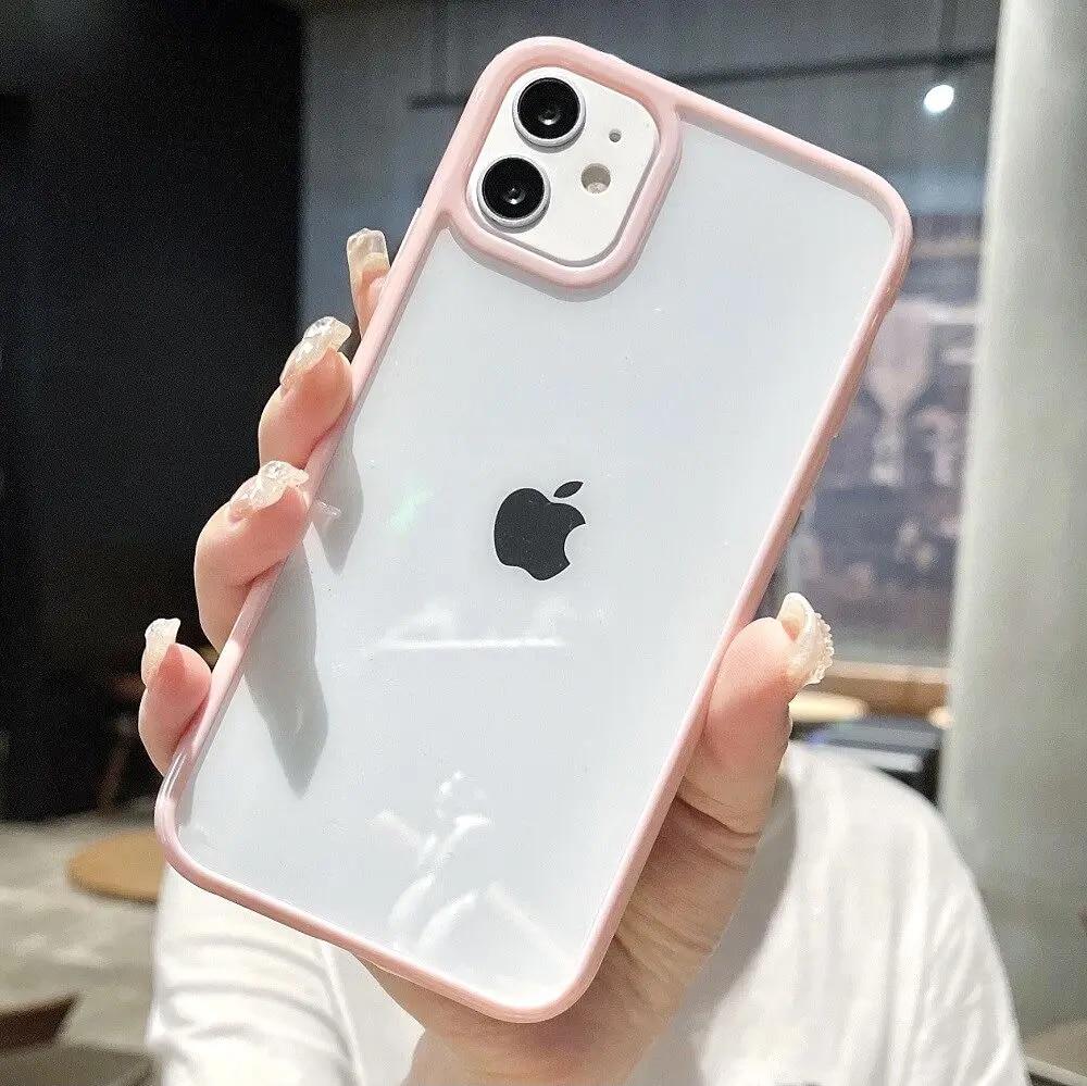 Colorful Bumper Shockproof Trasparent Phone Case For iPhone 15 14 13 12 Mini 11 Pro Max XR X XS 8 7 Plus SE2022 Clear Back Cover