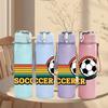 1PC Retro Striped Soccer Logo Print 750ml Color Plastic Sports Water Bottle Leakproof Flip Straw Lid Suitable for Sports Office Home Use