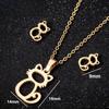 Cute Golden Cat Jewelry Set Necklace, Men's Collar Fashion Hollow Cat Earrings Necklace Claw Jewelry