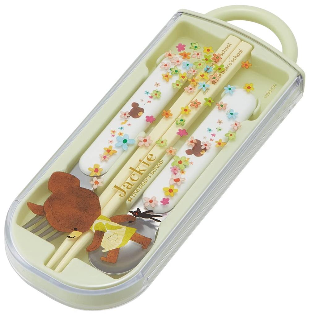 Skater Lunch Box Trio and Made in TACC2AG Children's Set, Chopsticks, Spoon, Fork, Kids' Cutlery, Antibacterial, Easy-Open Slide-Open, Japan, "The