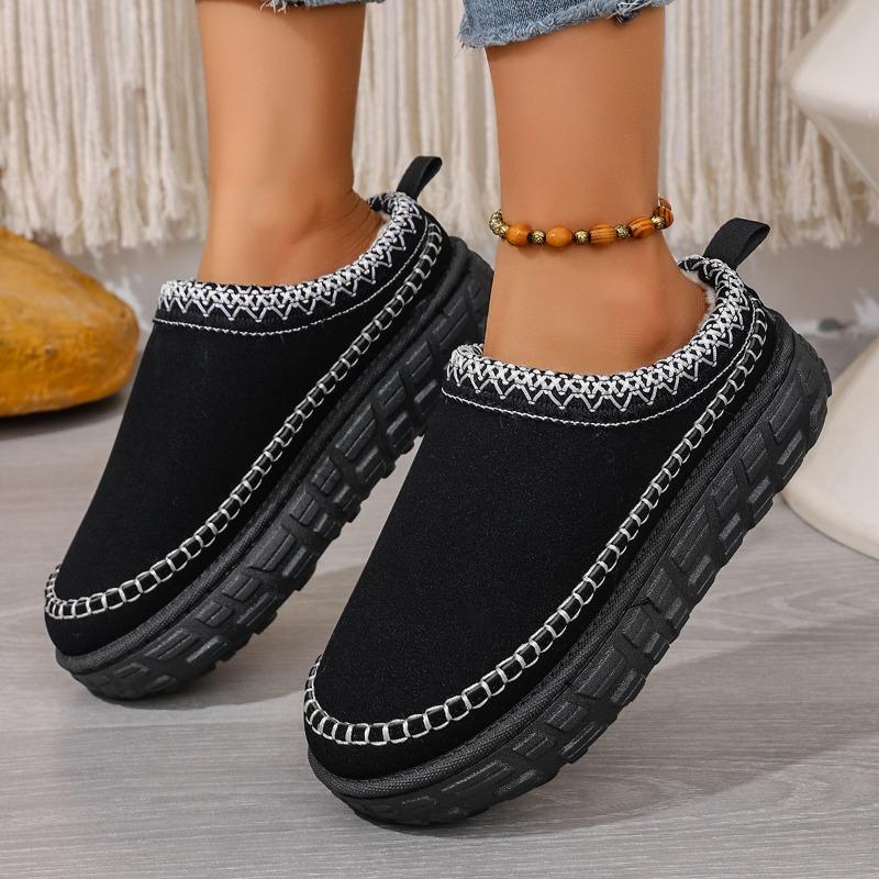 Foreign trade new large size thick-soled warm ethnic style half-tray cotton shoes women's cross-border plush tire sole snow boots