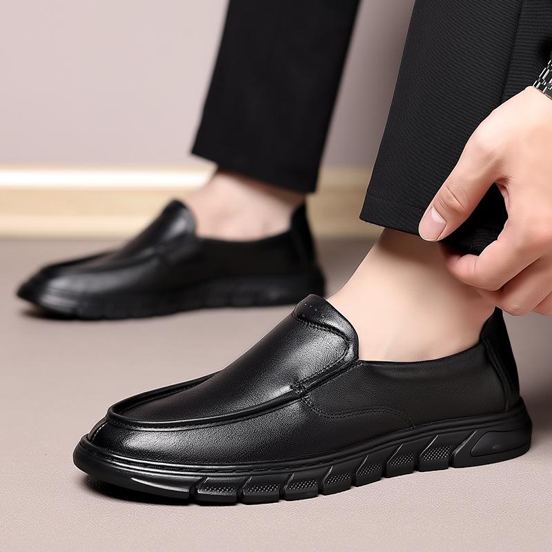 Spring Men's Leather Business Casual Leather Shoes First Layer Cowhide Soft Leather Soft Sole Foot Cover Comfortable Middle-aged and Elderly Father 