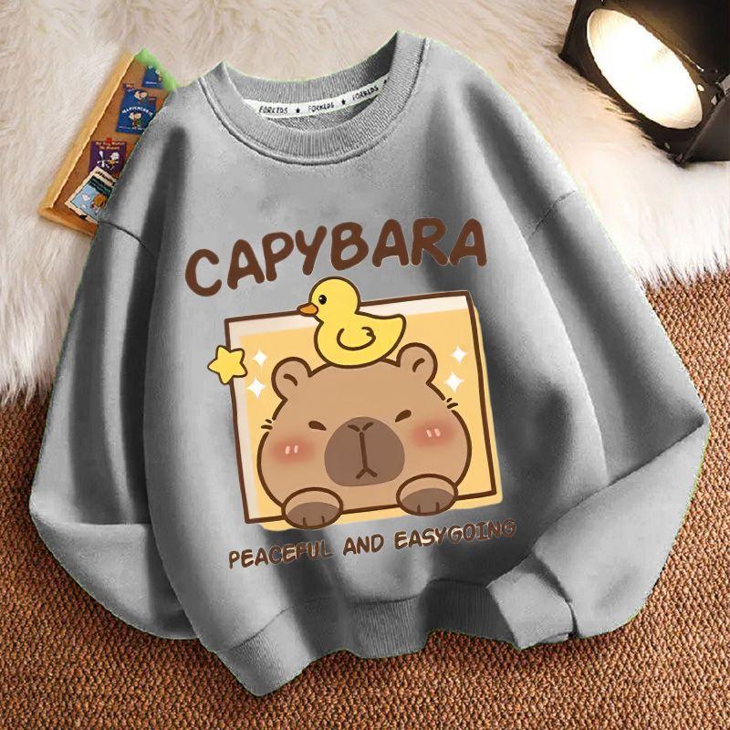 Dívčí módní kreslená mikina s kapybarou Jarní a podzimní dětský volný top s dlouhým rukávem a kulatým výstřihem