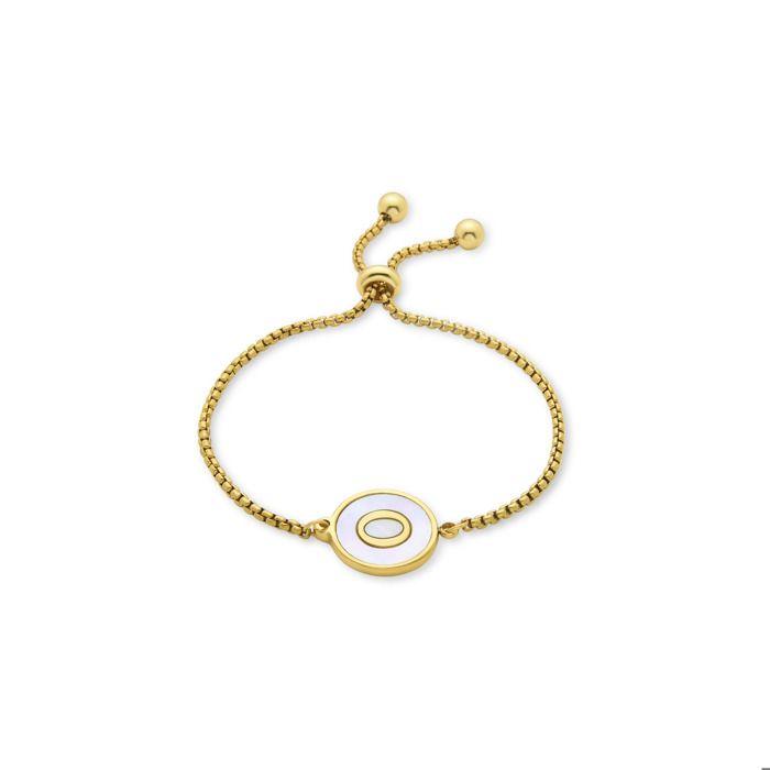Bracelet - LUXENTER - Alphabet O - Nacre Blanche - Or Jaune 18K - Ajustable