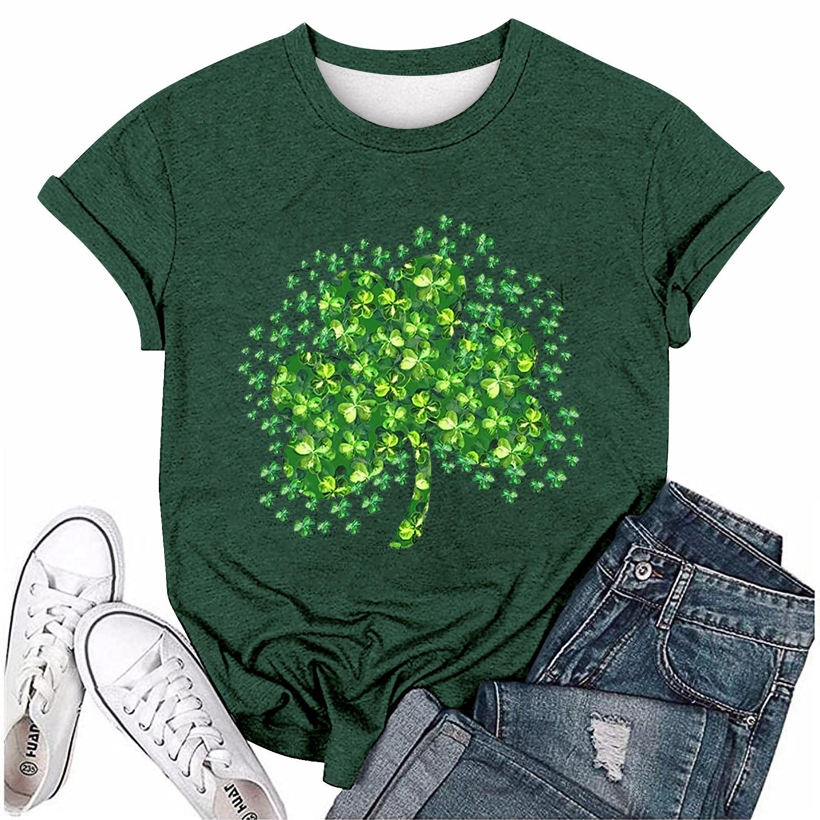 

Женская повседневная футболка с принтом ко Дню Святого Патрика, круглый вырез, пуловер, короткий рукав, топ XXL зелёный