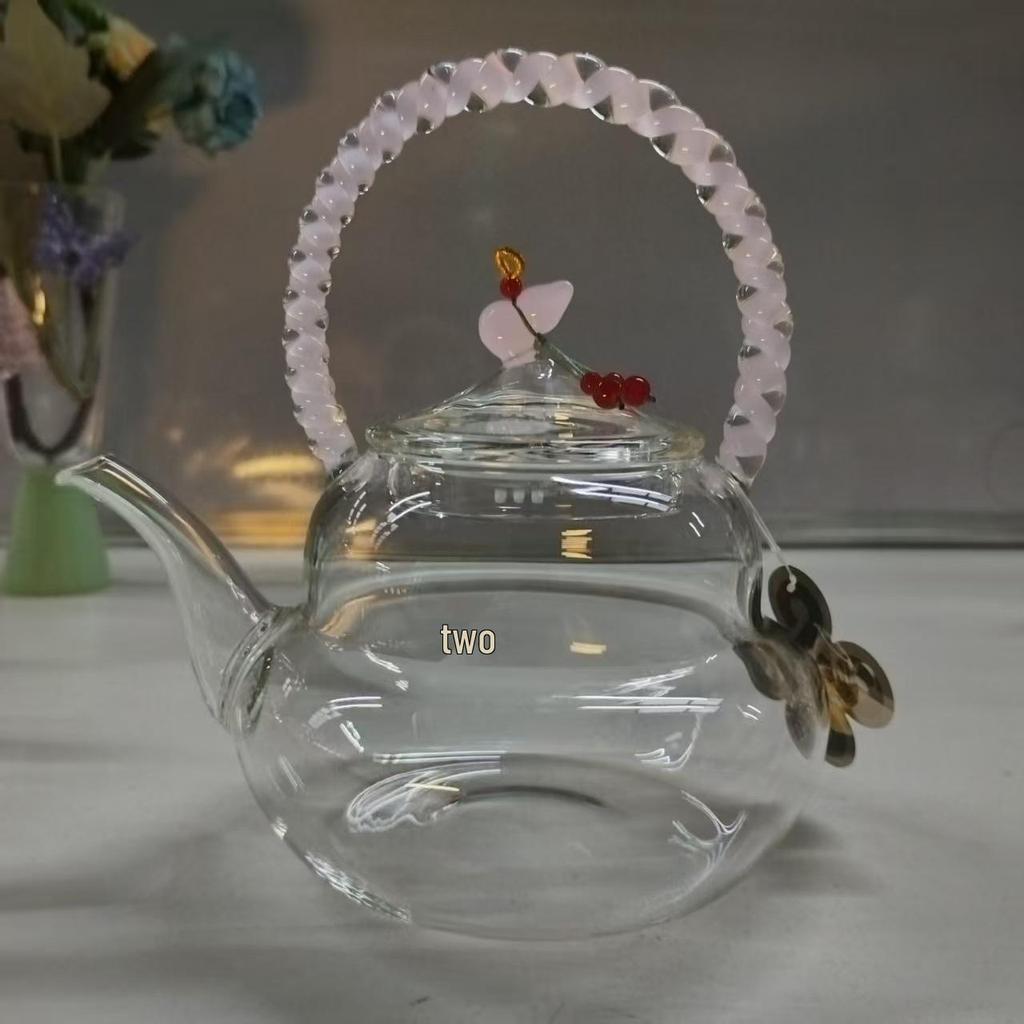 High Borosilicate Glass Teapot, Kung Fu Style Flower Design, Women's Household Kettle, In Stock