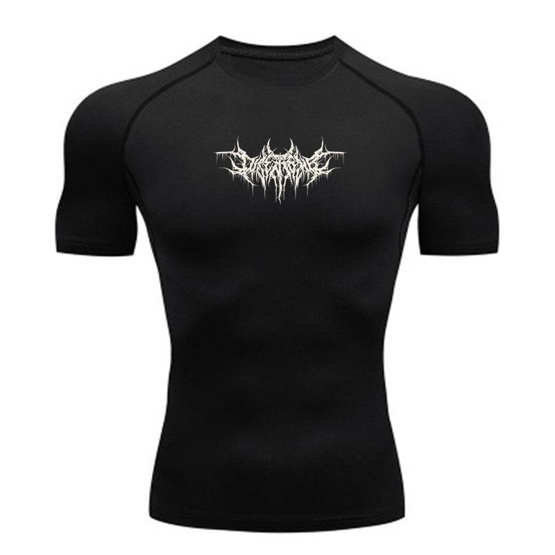 Men's Quick Dry Compression Athletic T-shirt, Weird White Spiky Web Print Breathable Slim Fit Sports Top for Gym Workout Running Training Activewear