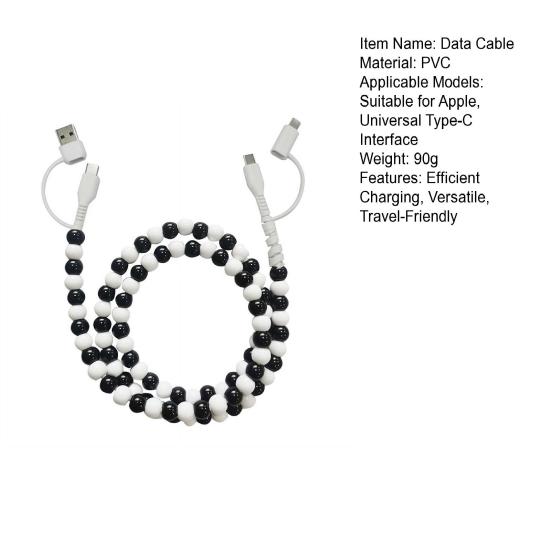 2-in-1 USB Cable Bead Design High-speed Data Transfer Cable with Type-C Connector Tangle-Free Charging Cord for Car And Travel