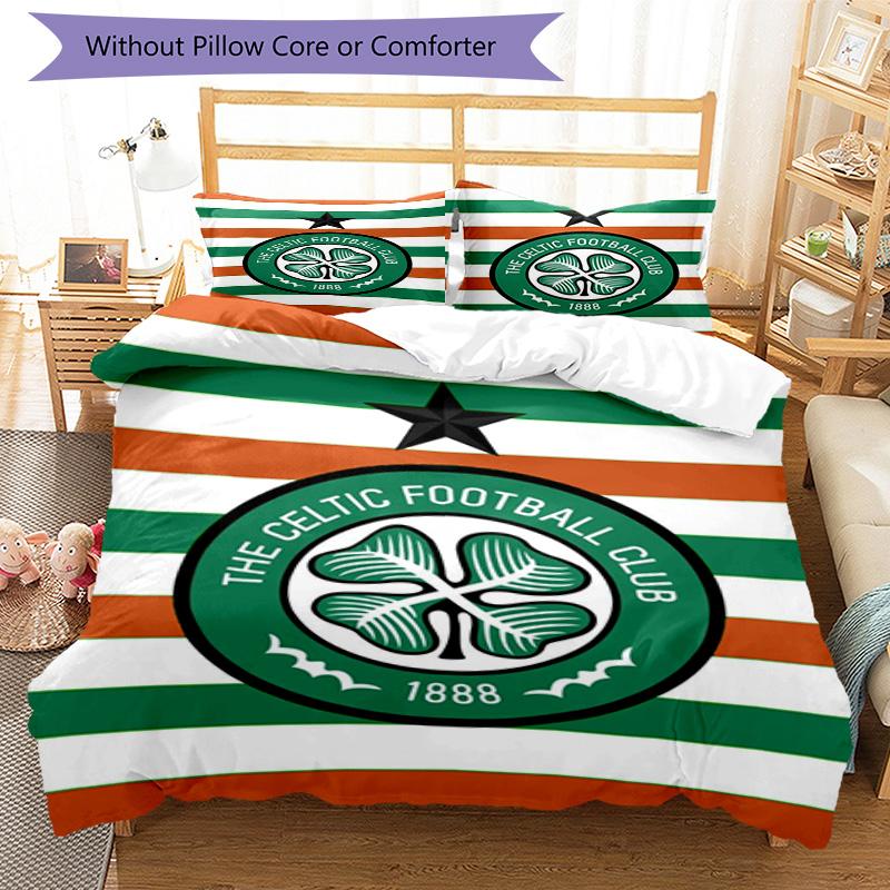 Celtic Football Club Crest Printed Pattern Duvet Cover Set – Includes 1 Duvet Cover and 2 Matching Pillowcases Bedroom Decor Christmas Gifts